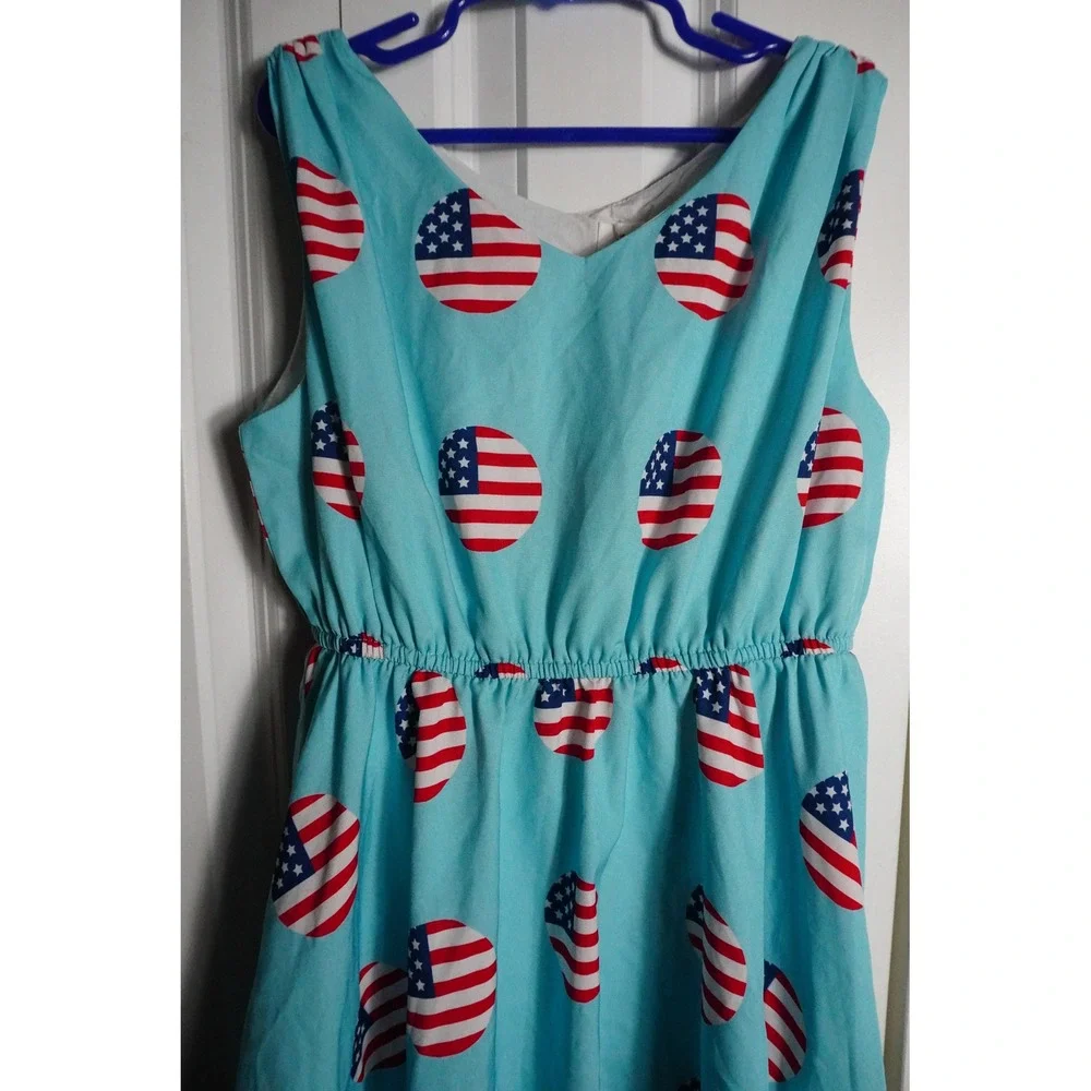 Sunny Fashion Dress Size 10 Americana Polka Dot Handkerchief Hem Turquoise